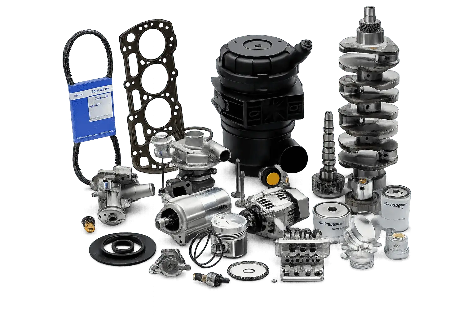 Genuine Perkins engine and generator parts — gaskets, crankshaft, pistons, filters and belts